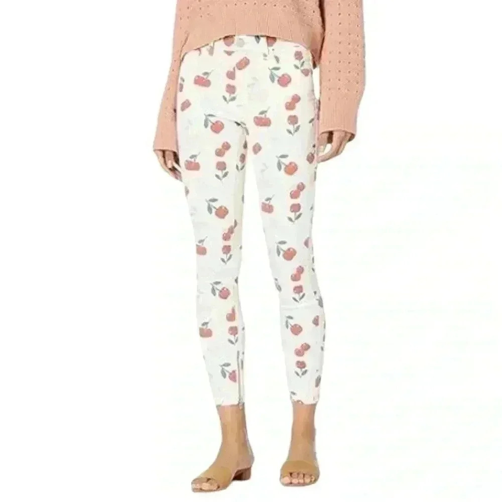 BLANKNYC The Bond Women's 25 Off White Cherry Print Mid Rise Skinny Jeans NWT